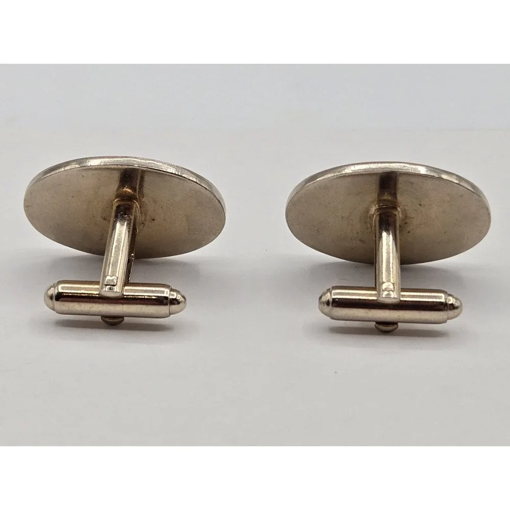 Vtg Automobile Antique Coupe Cufflinks Enamel White Black Red Goldtone Car